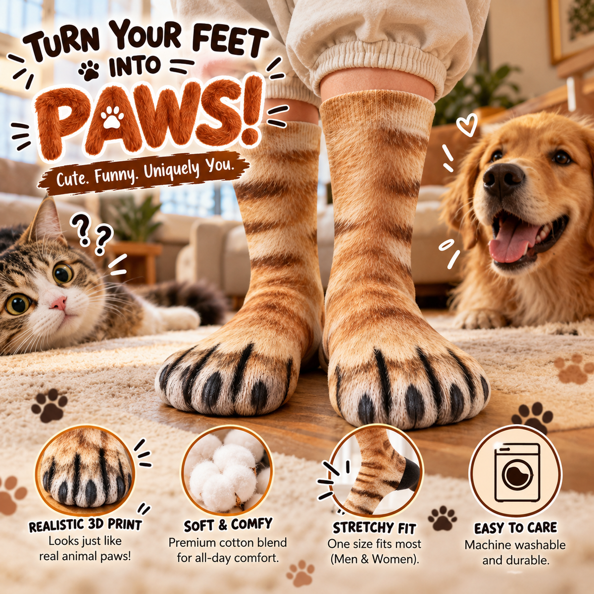 😂3D Realistic Animal Paw Socks – Funny Pet Reaction Novelty Socks 🐾