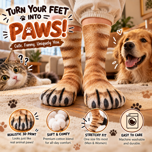 😂3D Realistic Animal Paw Socks – Funny Pet Reaction Novelty Socks 🐾