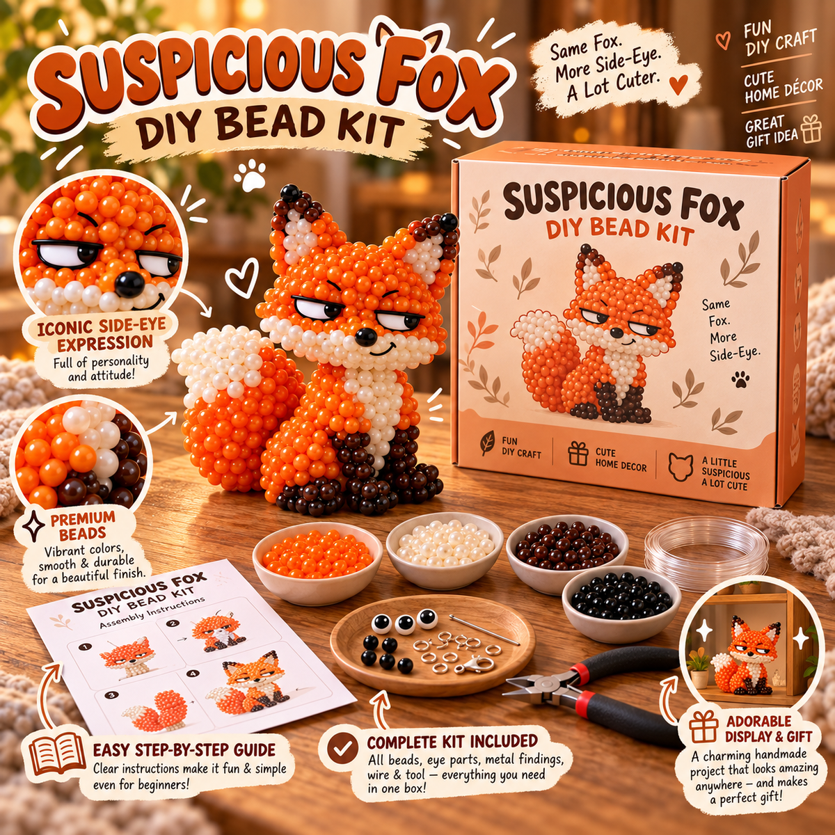 😂🐾Funny Animal DIY Bead Kit – Build Your Own Moody & Chaotic Creatures 🦊🦙