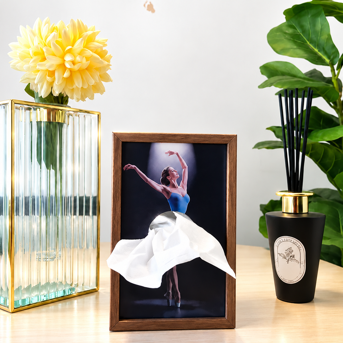 🩰 Dancing Ballerina Tissue Box | Elegant Wooden Art Frame & Unique Home Decor