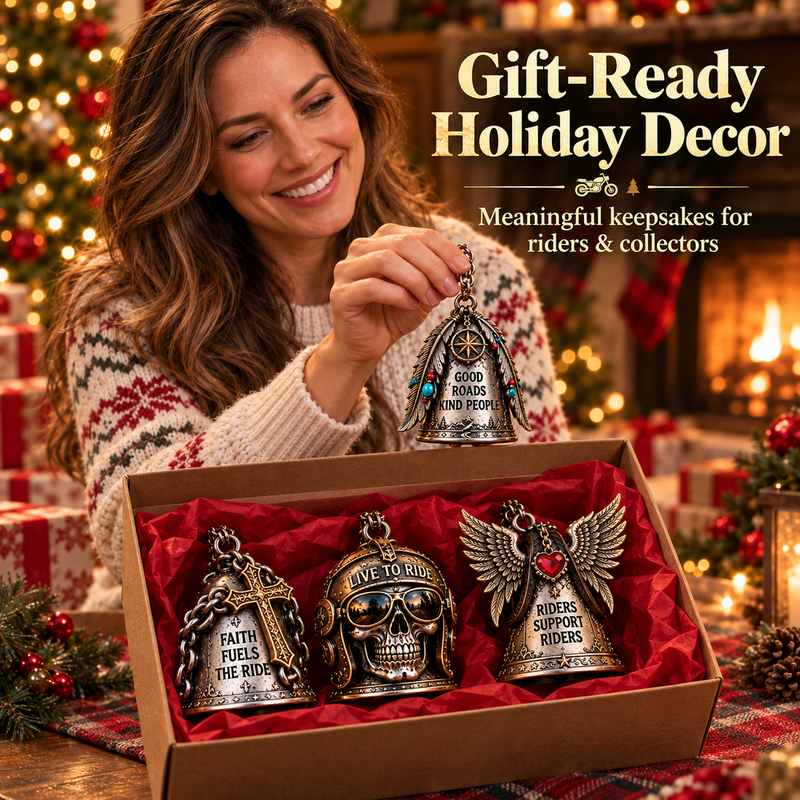 🏍️ Ride Safe Biker Christmas Bell Ornaments – Rider Spirit Holiday Decor 🔔🎄