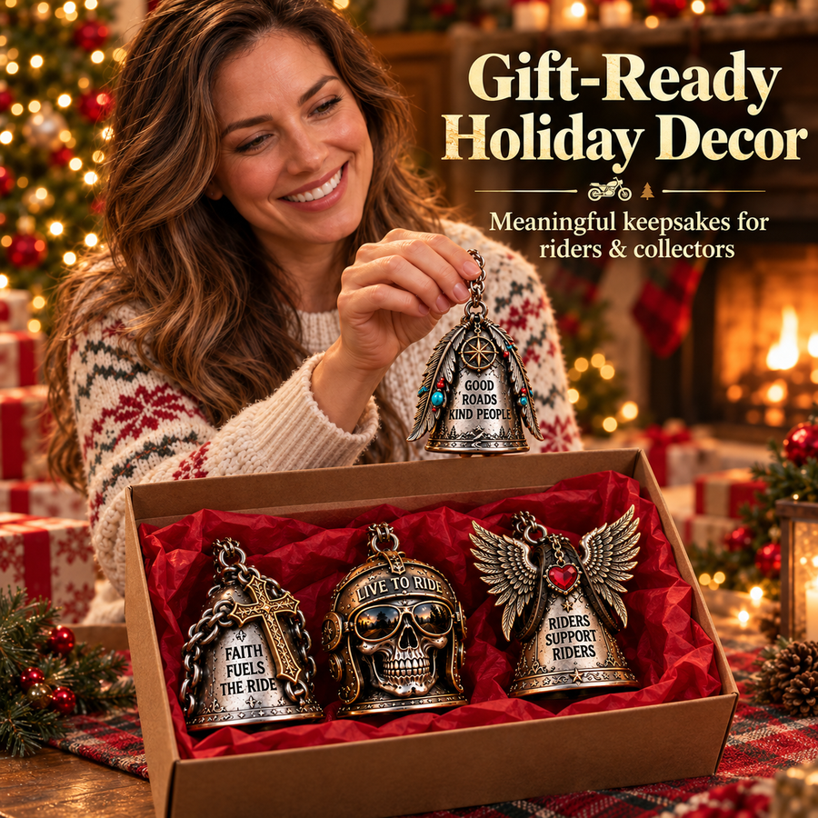 🏍️ Ride Safe Biker Christmas Bell Ornaments – Rider Spirit Holiday Decor 🔔🎄