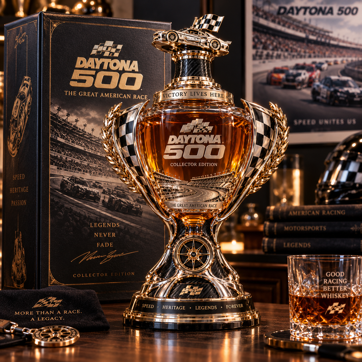 Daytona racing trophy whiskey decanter