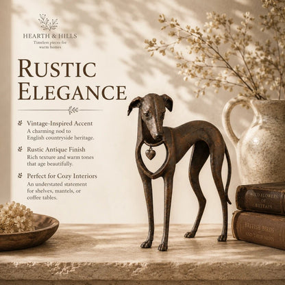 🐕 Heritage Heart Sighthound Sculpture – Vintage Iron Dog Accent for Timeless Interiors