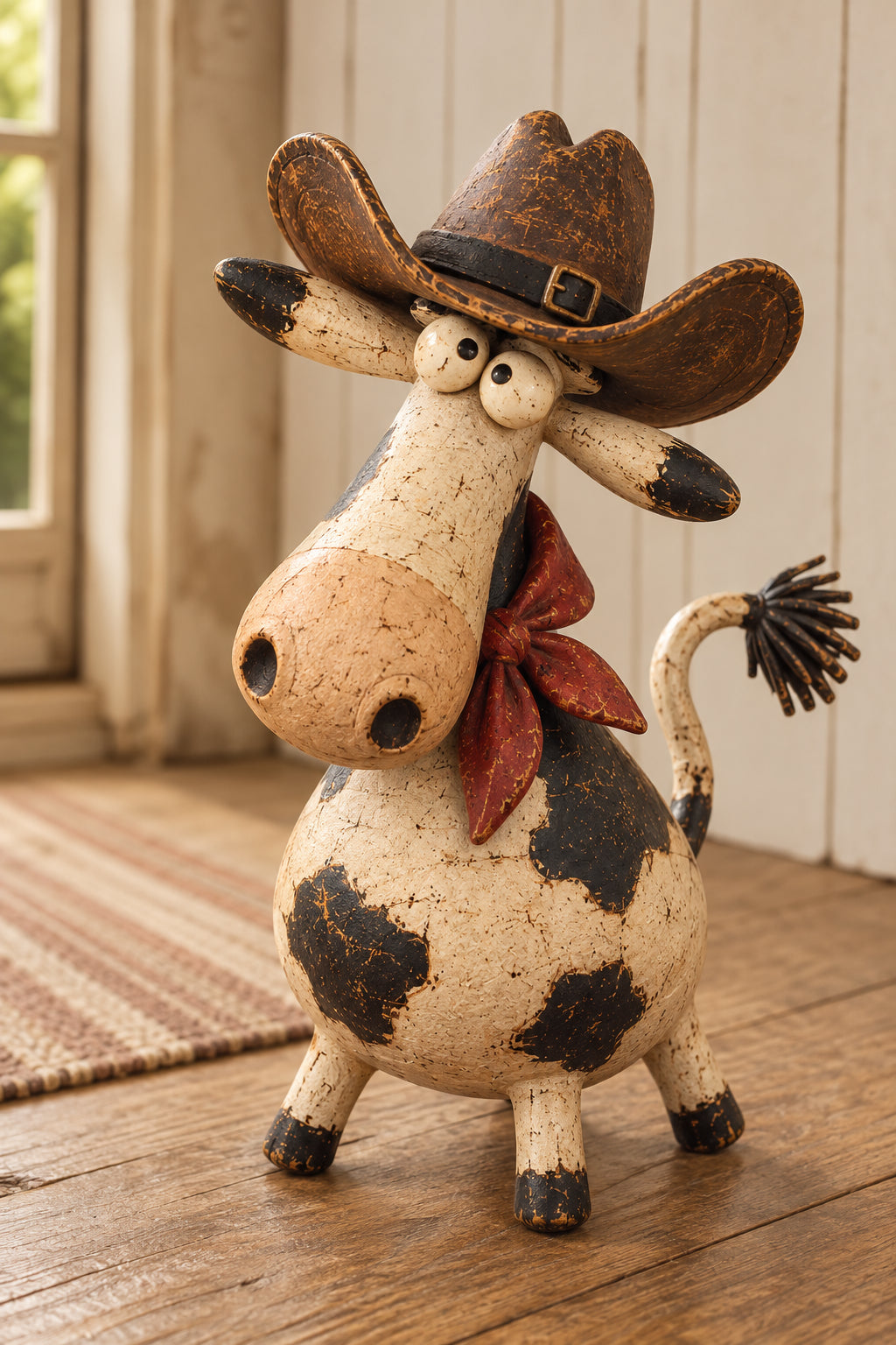 🐄🤠 Funny Cowboy Cow Figurine | Rustic Farmhouse Cow Statue, Western Ranch Décor & Cow Lover Gift