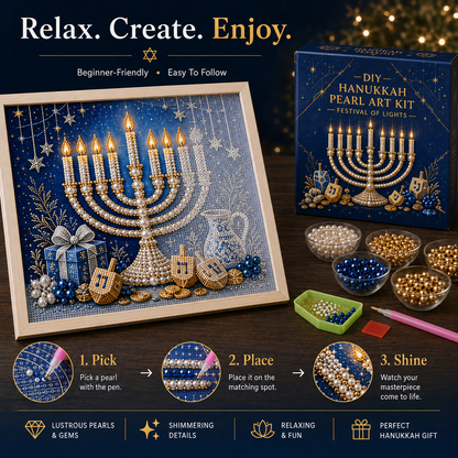 🎁Eight Nights of Light 🕎✨ – DIY Hanukkah Pearl Art Kit