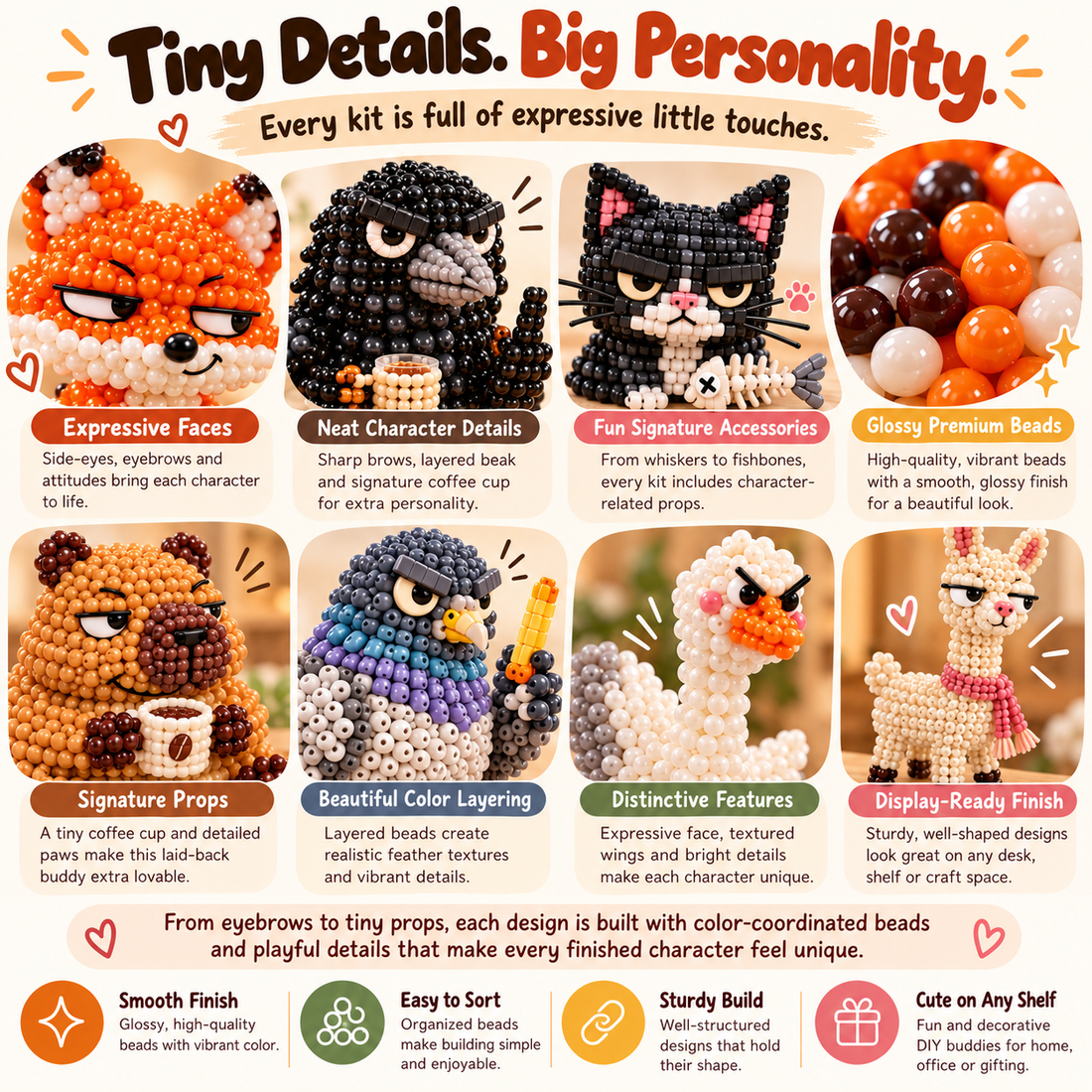 😂🐾Funny Animal DIY Bead Kit – Build Your Own Moody & Chaotic Creatures 🦊🦙