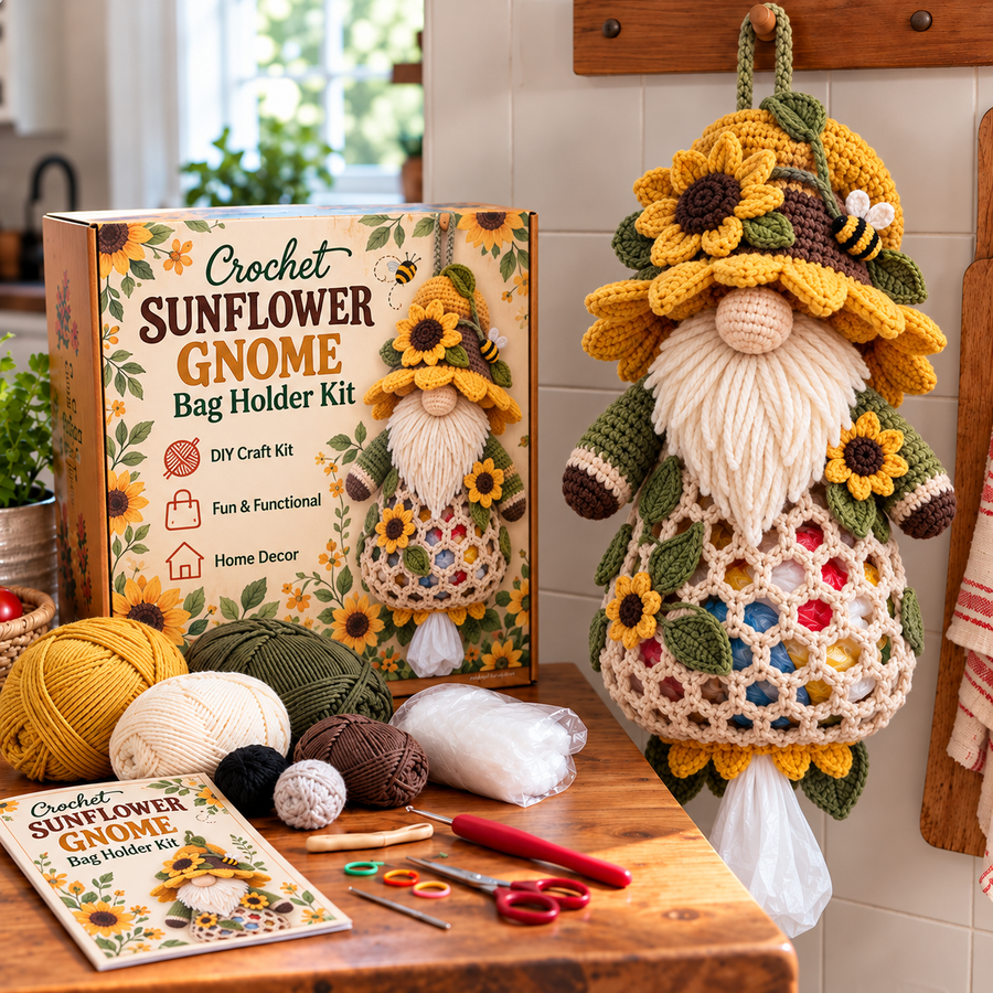 Sunflower Gnome DIY crochet bag holder kit