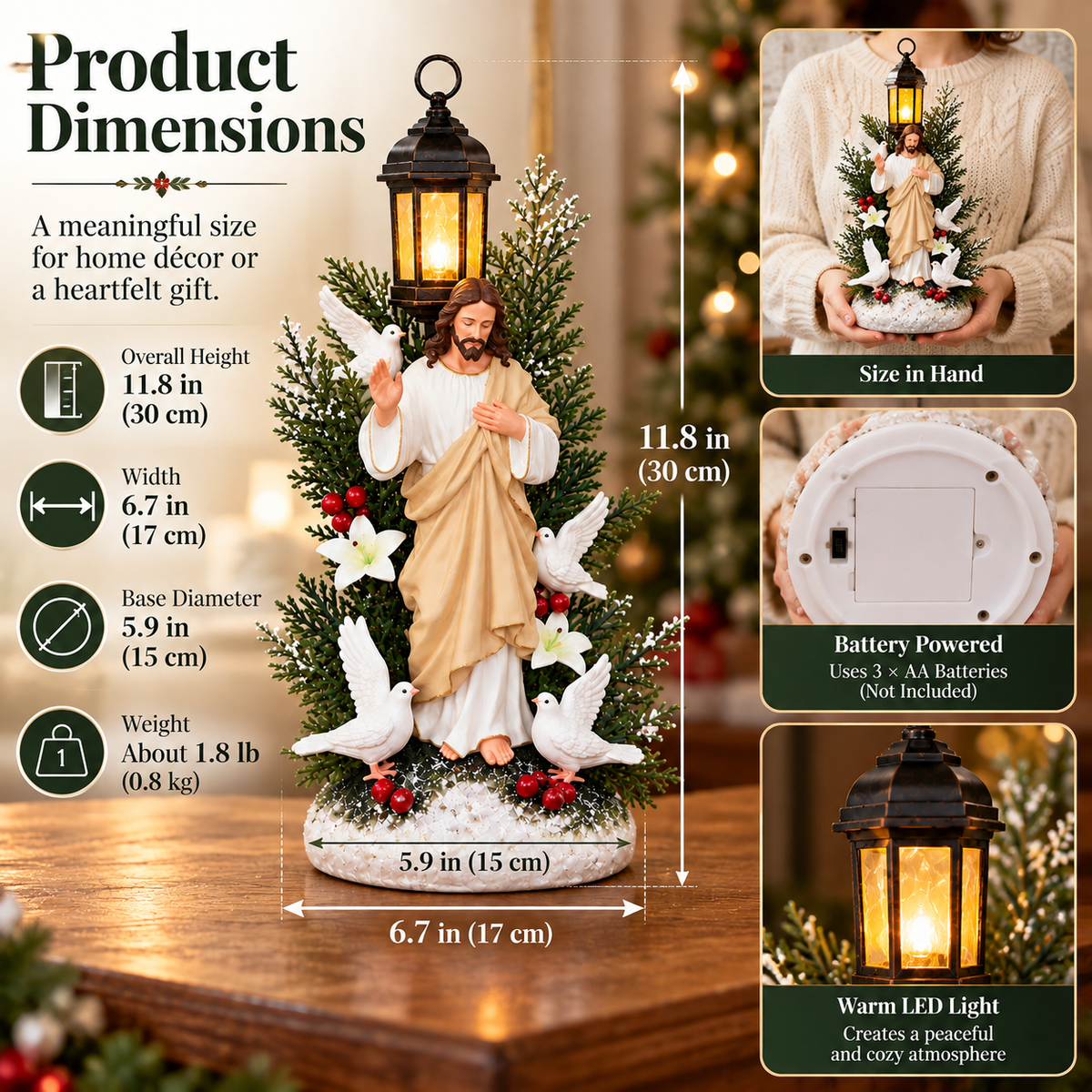 ✨ Jesus Blessing Lantern Figurine – Lighted Christian Christmas Decor