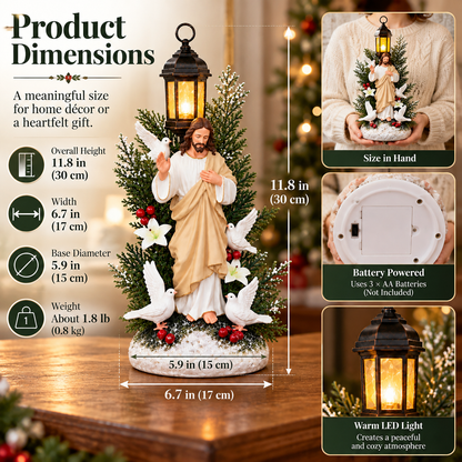 ✨ Jesus Blessing Lantern Figurine – Lighted Christian Christmas Decor