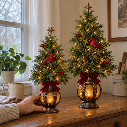 🔥Last Day 50% OFF -🎄 Vintage Cardinal Lantern Christmas Trees ✨ Warm Lighted Holiday Decor