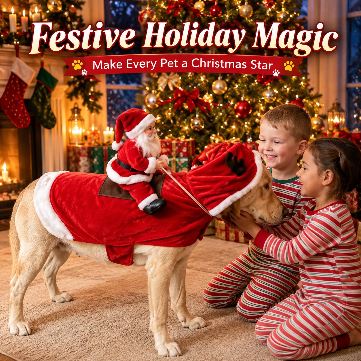 🎅🐾 Christmas Santa Rider Pet Costume – Funny Holiday Outfit for Dogs & Cats 🎄🐶