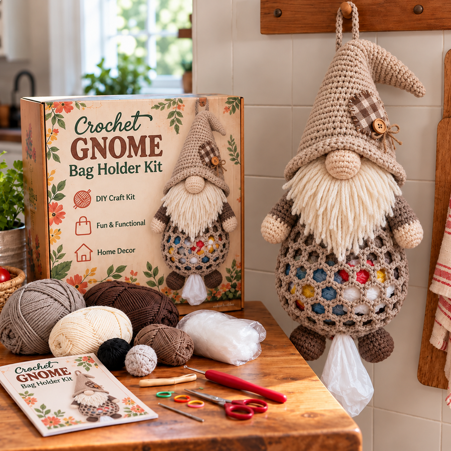 Classic Country Gnome DIY crochet bag holder kit
