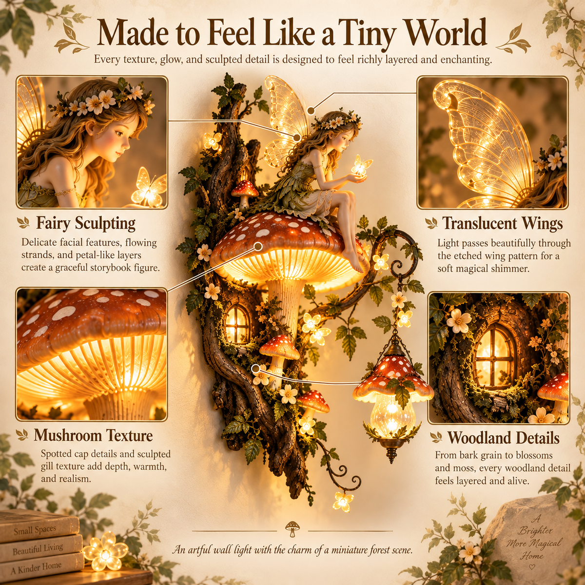 Enchanted Fairy Mushroom Wall Light craftsmanship details