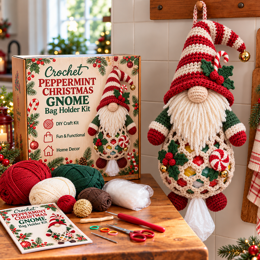 Christmas Gnome DIY crochet bag holder kit