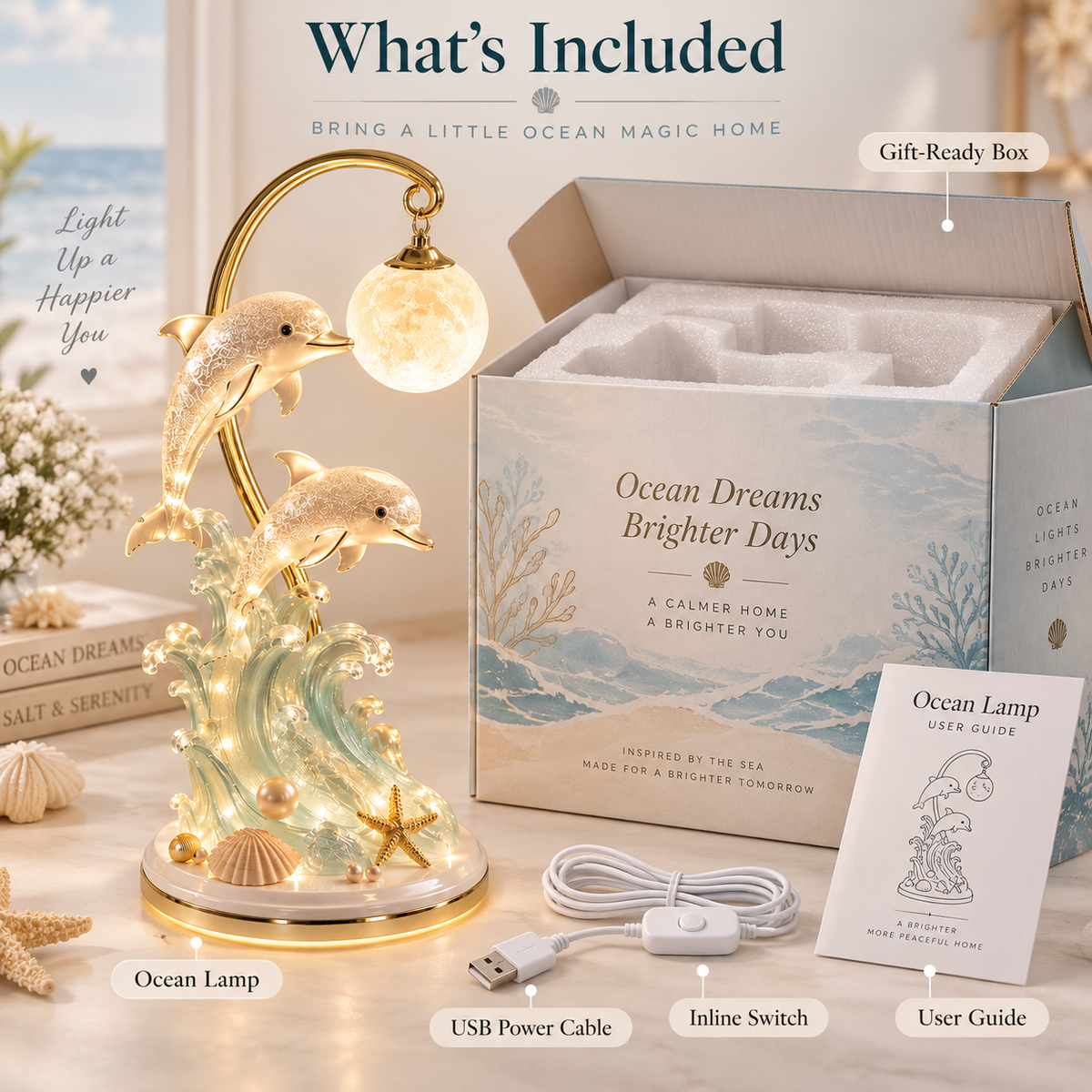 🐬🌙 Dolphin Moonlight Ocean Lamp 🌊✨