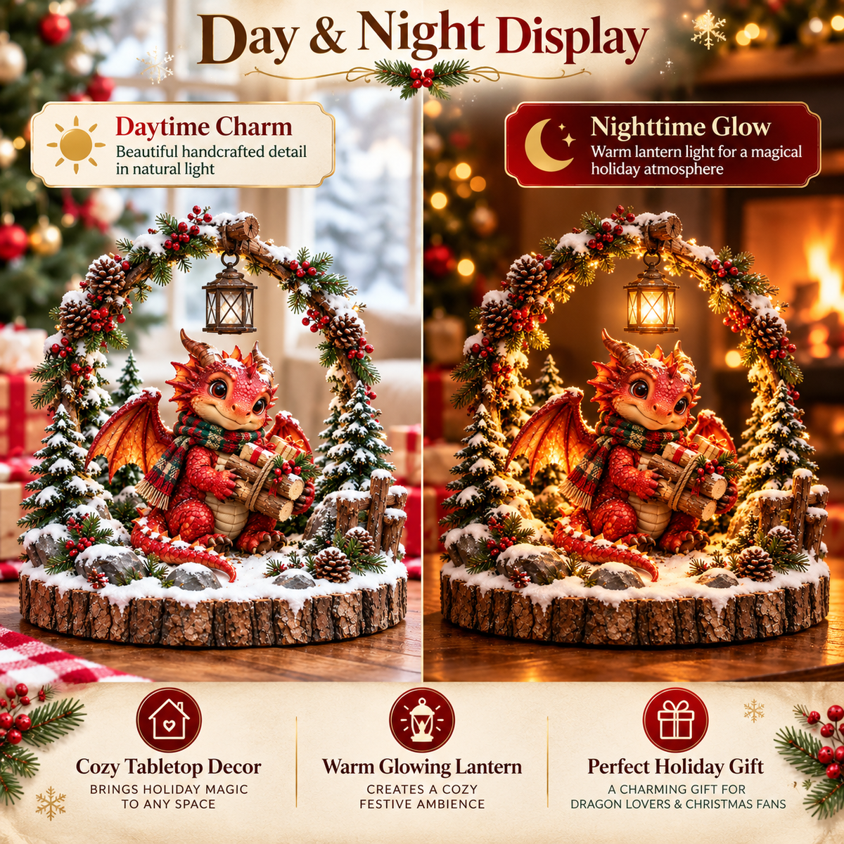 Christmas dragon winter woodland scene