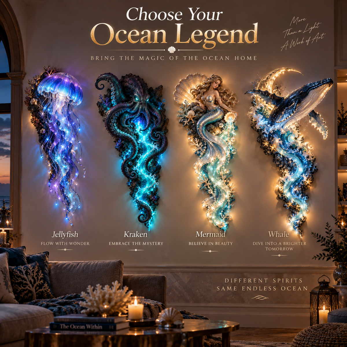 🌊✨ Enchanted Ocean Legends™ Lighted Wall Décor Collection 🐋🧜‍♀️