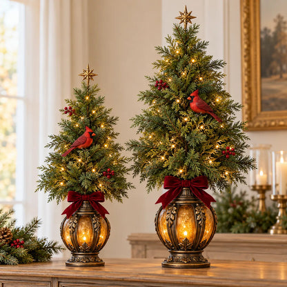 🔥Last Day 50% OFF -🎄 Vintage Cardinal Lantern Christmas Trees ✨ Warm Lighted Holiday Decor