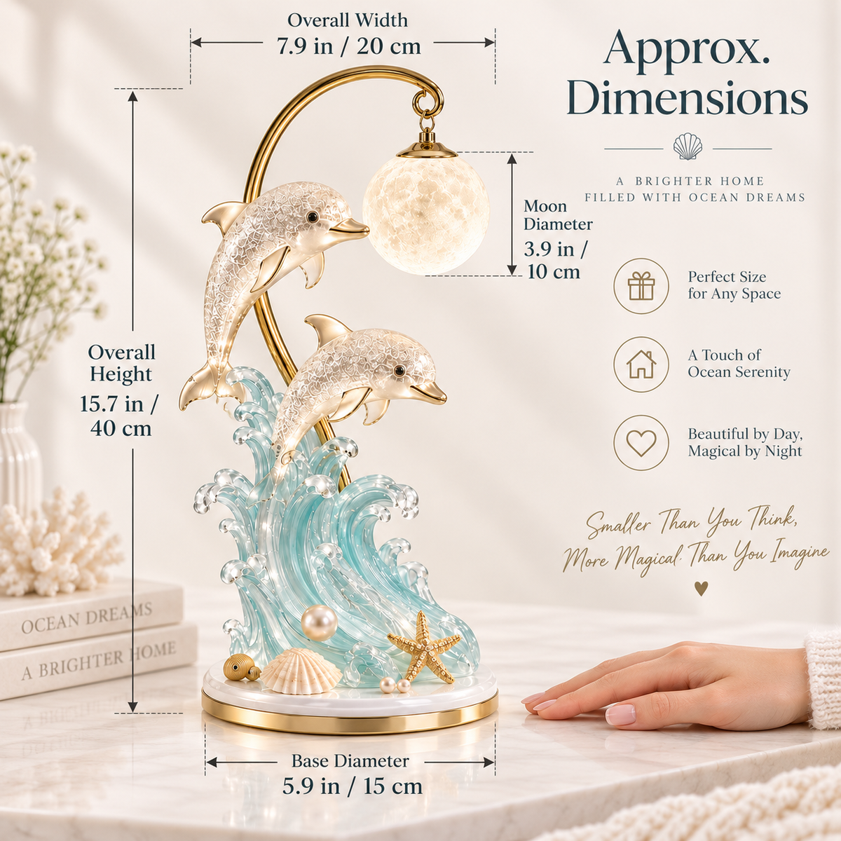 Dolphin moonlight ocean lamp size
