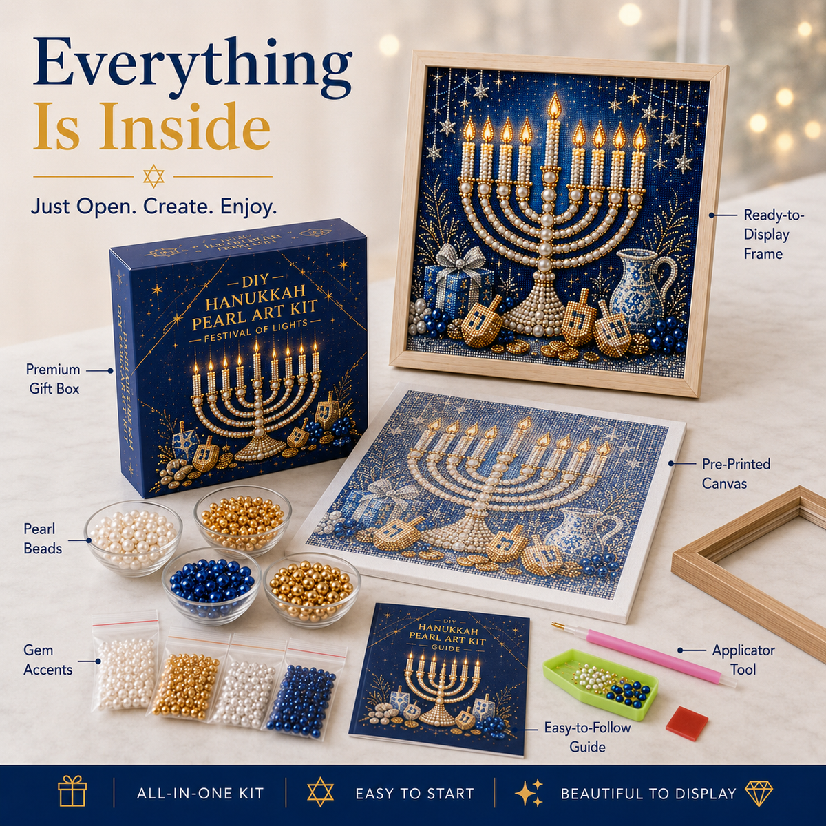 🎁Eight Nights of Light 🕎✨ – DIY Hanukkah Pearl Art Kit