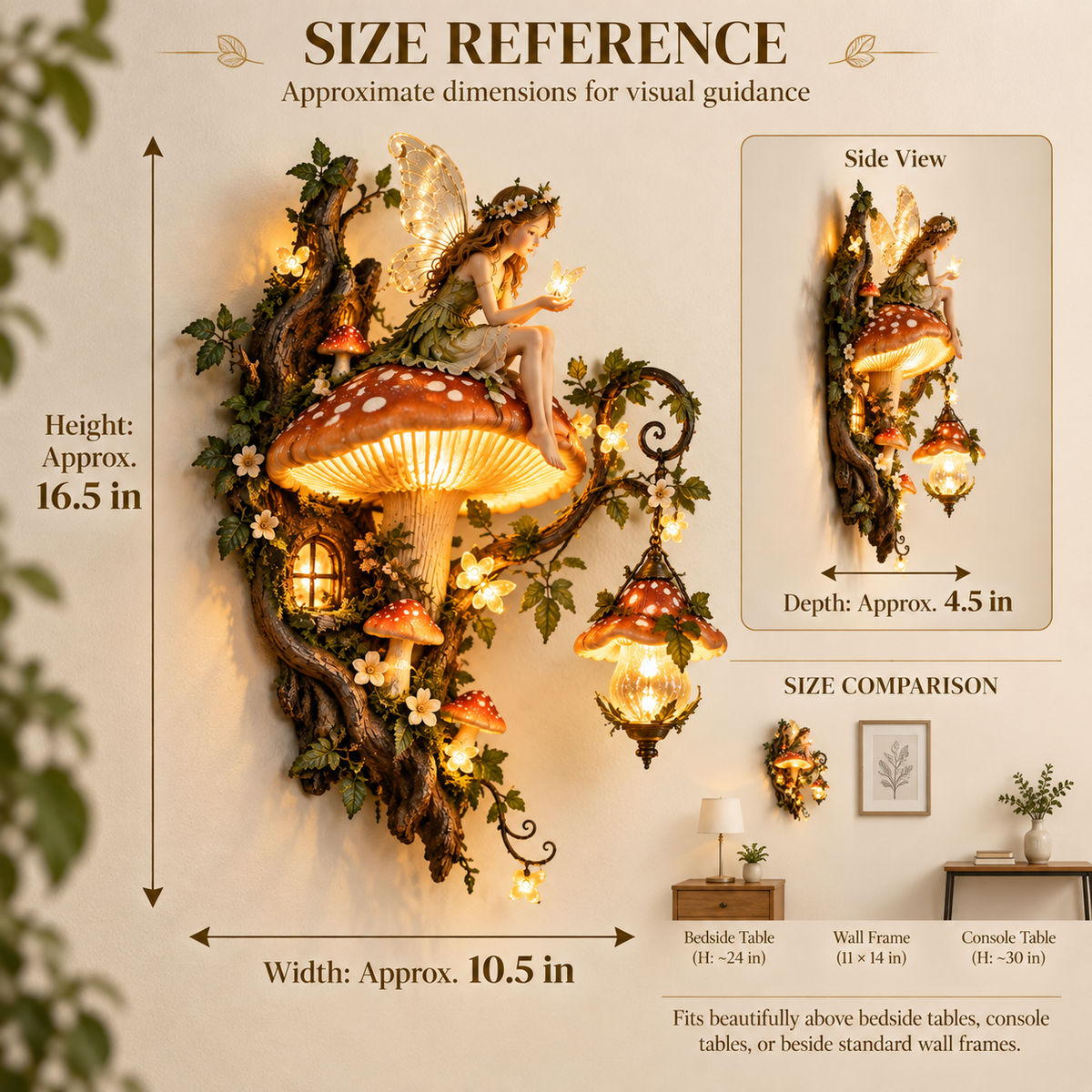 Enchanted Mushroom Fairy Wall Light size reference